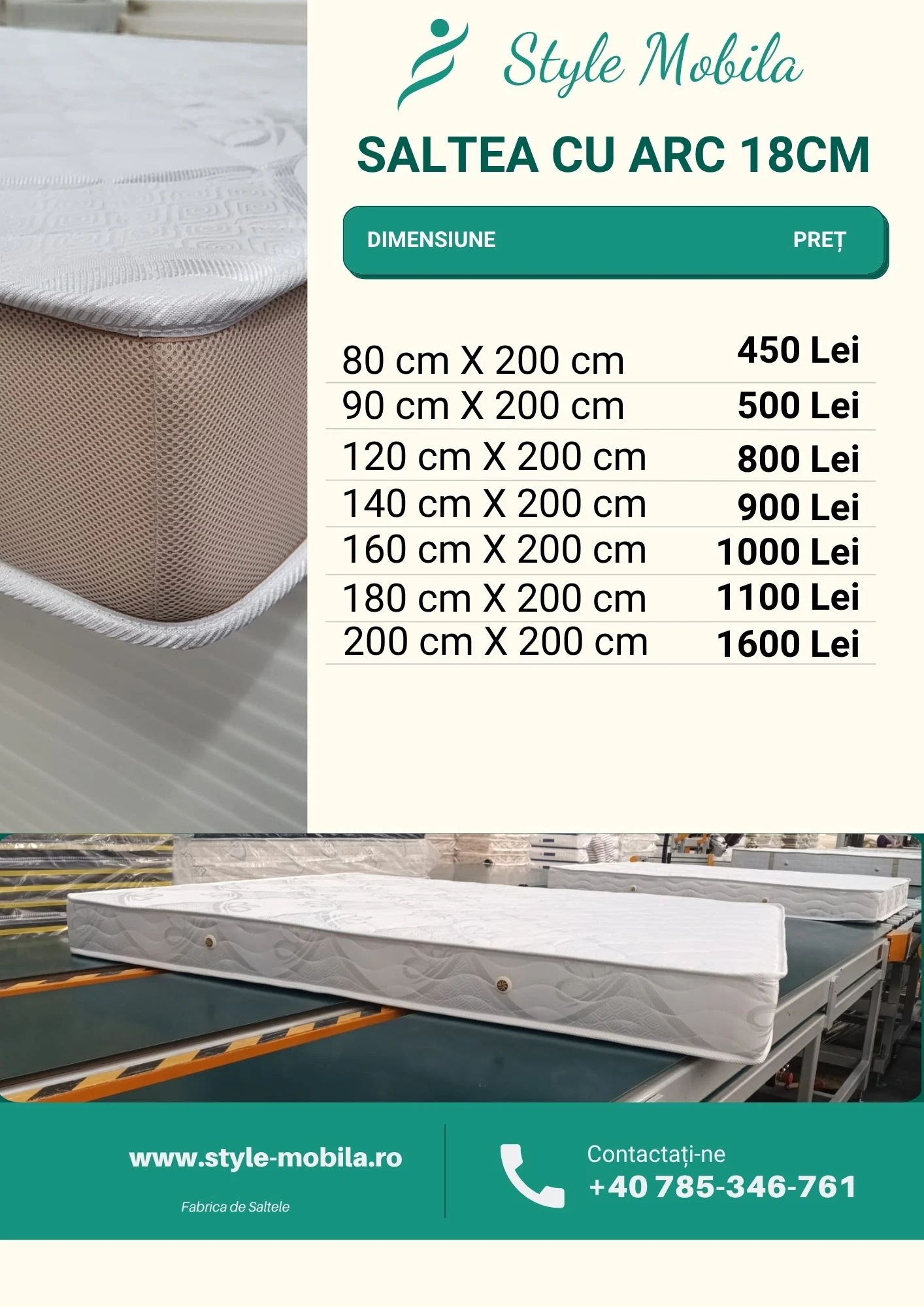 Saltea cu arcuri – 18 cm
